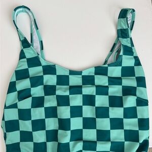 Green Checkered One Piece Swimsuit